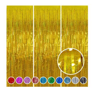 China Durable 3.2ft X 9.8ft Gold Metallic Tinsel Foil Fringe Curtains For Party Photo Backdrop Wedding Decor for sale