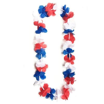 China Festival Decoration Sticks White and Blue Red 4th of July Party Lei Hawaiian Luau Flower Necklace 4th of July Garland Gifts for sale