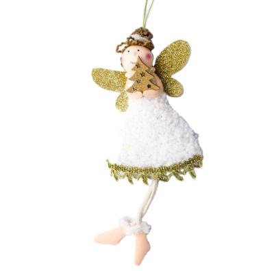 China Christamas Tree Ornament 20cm Christmas Tree Doll Cloth Hanging Hanging Angel with Gold Wing for Christmas Tree Decoration for sale