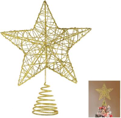 China Eco-Friendly Recycle Christmas Star Tree Topper 8inch - Gold Glittered Metal Hallow Tree Star Unique Design Fit For General Size Christmas Tree for sale