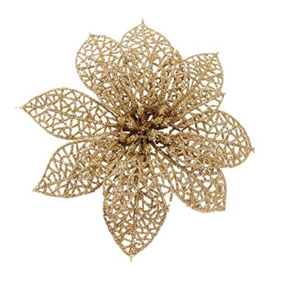 China Christmast Ornament 15cm Glitter Gold Poinsettia Christmas Tree Ornaments for sale