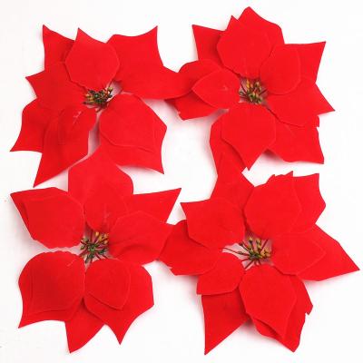 China Christmast Ornament Red Christmas Artificial Flowers Poinsettia Christmas Tree Ornaments Diameter 8 Inch Red Silk Flower for sale