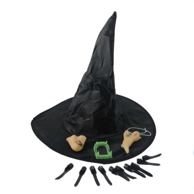 China Safe Halloween Party Decorations Cosplay Witch Set Including Nose, Hat, Chin, Teeth, Nails for sale