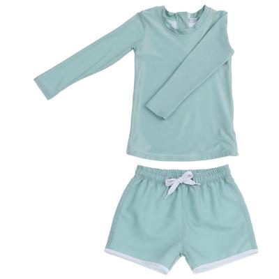 China POLYESTER long sleeve shorts kids girl swimwear/factory OEM summer swimwear NYLON custom made two piece swimsuit long suit for sale