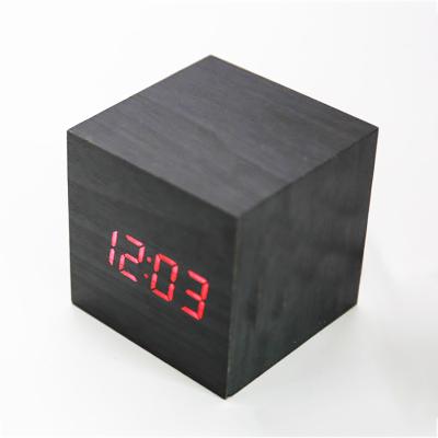 China Eco-Friendly Despertador Digital LED Wooden Square Desk Alarm Clocks Table Clock With Temperature Display for sale