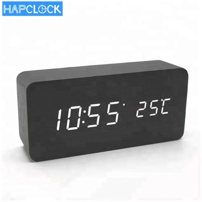 China Files Promotional Clock Temperature Sounds Control Calendar LED Display Electronic Wooden LED Alarm Clock for sale