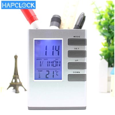 China High Quality Digital Gift Stuff Festival Penholder Clock Modern Alarm Penholder Desk Clock for sale