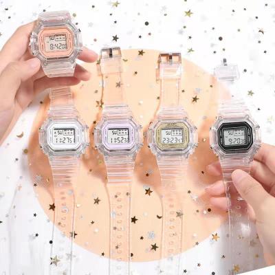 China 2021 Fashion Sports Strap Automatic Rubber Chronograph Couples Square Digital Transparent Watch for sale