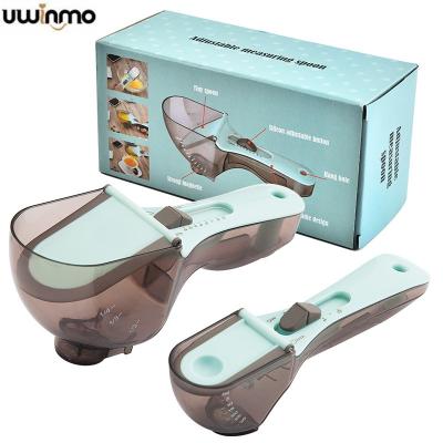 China Weight Measuring Kitchen Plastic Adjustable Baking Tools Set 2 Piece Scale Spoon Doser Tool Doser Set for sale