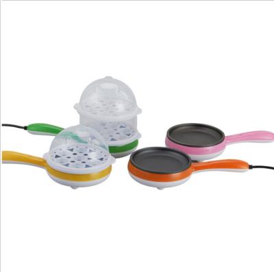 China Colorful Multifunctional Portable Double Egg Boiler Safety Round Mini Electric Non-Stick Egg Cooking Frying Pan for sale