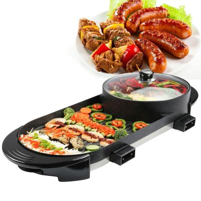 China Multifunctional High Efficiency Household Kitchen Temperature Control Large Capacity 2 In 1 Electronic Hotpot BBQ Pan Grill for sale