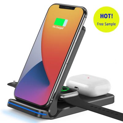 China Free Sample Solar Panel Charging 3 in 1 Wireless Charger Dock Charging Station Charging Stand for sale