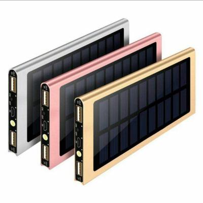 China Quick Charge Support 10000 mA Gold Metal Battery Pack 2 USB Solar Charging Port Portable Power Pack for sale