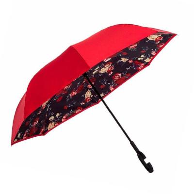 China Straight Rod Umbrella C Handle Logo Customize Reverse Inverted Windproof Umbrella for sale