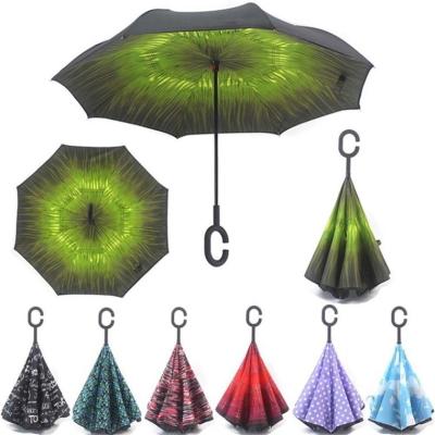 China Umbrellla 2017 New Design Layer Double Folding Upside Down Reverse Umbrella C Shape Handle Inverted Umbrella for sale