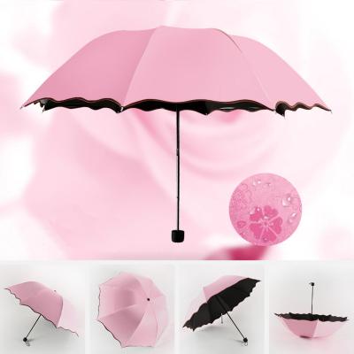 China Full Automatic Straight Waternark Printing Pink Color Rod Umbrella 21inch Wet Appearing Umbrella for sale