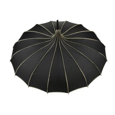 China Rod Umbrella Waterproof Black Women Sun Pagoda Straight Umbrella for sale