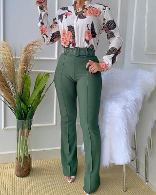 China Waterproof Professional Ladies 2 Sets Casual Autumn Blouse Pant OW120925 Two Piece Set Women Clothing for sale