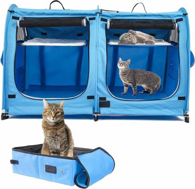 China 2 Viable Portable Pet Carriers for Cats Cat Condo Folding for Car Travel Pet Kennel Show Cages with Portable Carry Bag Hammocks Mat for sale