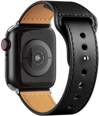 China Top-Layer Genuine Leatherr Bestsellers Charm Leather Watch Bands Loop For 44mm Apple Watch Black Band Luxury Genuine Leather Strap for sale