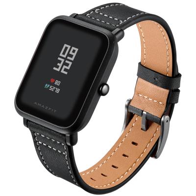 China Top Layer 20mm Genuine Leather Strap For Xiaomi Huami Amazfit Bip Strap Sports Smart Watch Metal Buckle Band Amazfit GTS/GTR 42MM Wristband Belt for sale