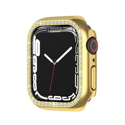 China Luxury Full Cover Watch Case For Apple Watch 41mm 45mm PC Diamond Watch Cover For Iwatch Series 7 Luminous Plating for sale