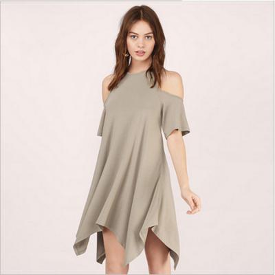 China New Summer Women's Solid Color Anti-Static Off The Shoulder Back Cross Asymmetric Edge T-shirt Casual Dress for sale