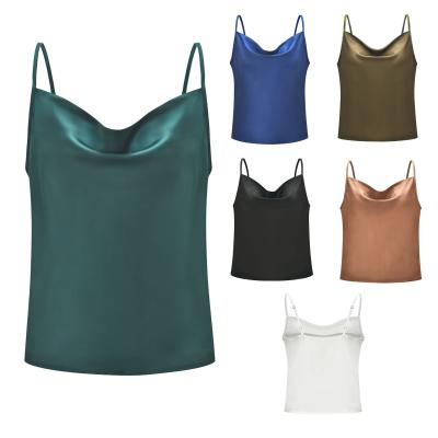 China Fashion anti-pilling satin strap sexy casual vest tops tank camisole for women 2021 summer solid sleeveless top ladies silk tank tops for sale