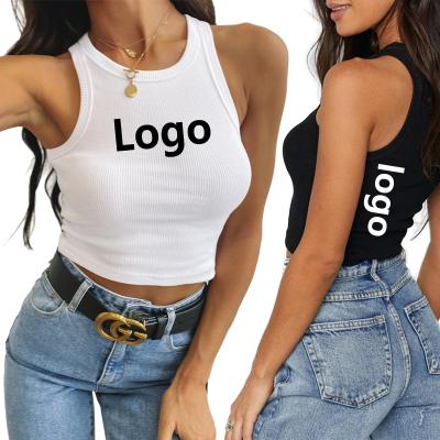 China Anti-pilling 2021 Hot Custom Logo Summer Lady White Black Ribbed Crop Tank Top Women for sale