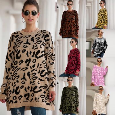 China Anti Shrink Christmas Long Sleeve Crewneck Loose Leopard Knitted Tops Sweaters Women Sweaters Sweaters In Stock for sale