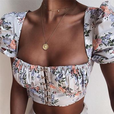 China BYM QUICK DRY fashion floral print short sleeve women's sexy blouse new in stock for sale