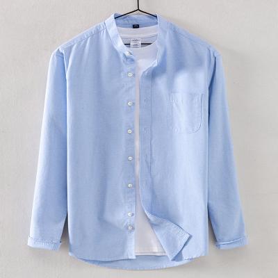 China Wholesale Fashion Casual Anti-Shrink Solid Color Men's Cotton Collar Stand Loose Long Sleeve Shirt for sale