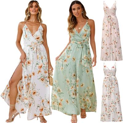 China Wholesale New Anti-Wrinkle Floral Casual Overalls Plus Size Women's Suspenders Beach Pants Dress Suit for sale