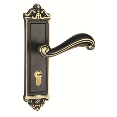 China Qr code Europe style double pull black gold classic anti theft door handle lock rosette grain copper JL58-1010 anti theft set for sale