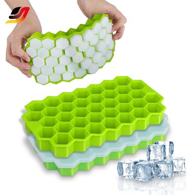 China High Quality Sustainable Sustainable Food Grade Honeycomb Shape 37 Holes Eco-Friendly Mold Silicone Ice Cube Tray Mold With Lids for sale