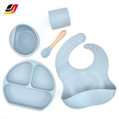 China Food Grade Silicone Baby Bib Bib Set Eco-Friendly Waterproof Feeding Bowl Waterproof Set for sale