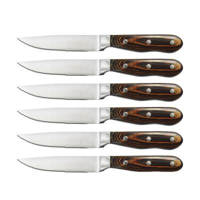 China Durable 4PCS High Carbon Stainless Steel With Wooden Handle Serrated Pakka Steak Knife Set for sale