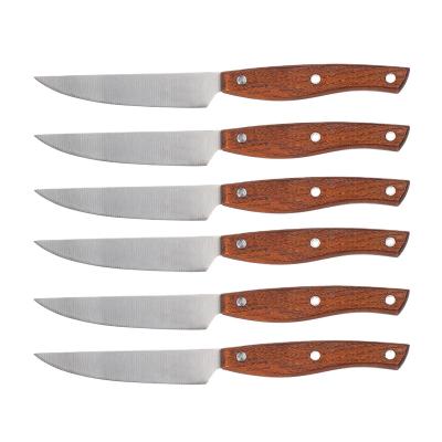 China 6pcs Stainless Steel Meat Cutter Blade Viable Steak Knife Set Kitchen Knives With Wood Handle for sale