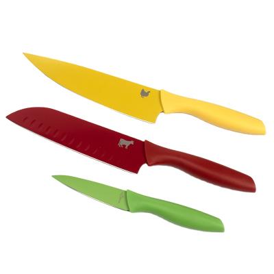 China Sustainable 3 Pcs Kitchen Knife Set Color Kitchen Knives With Soft Touch Handles for sale