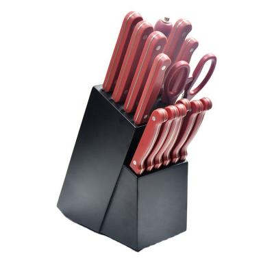 China 15pcs Viable Stainless Steel Pom Handle Kitchen Knife Set with Wooden Knife Block Set for sale