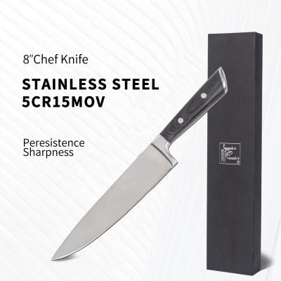 China Best Viable Choice For Home Kitchen 8 Inch German High Carbon Stainless Steel 5CR15MOV Pakka Wood Handle Chef Knife for sale