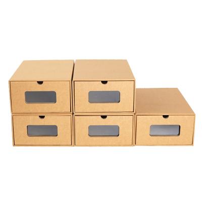 China Custom Folding Brown Paper Box Shoe Organizer Storage Drawer Cardboard Trash Can Factory Made Paper Box Packaging for sale