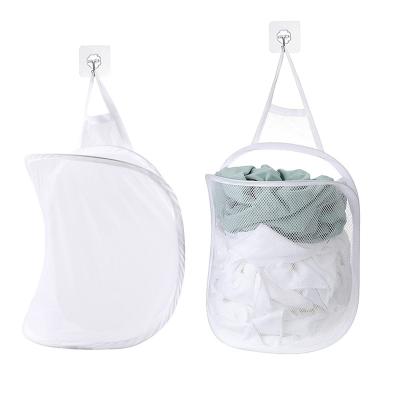 China Contemporary Hot Sale Space Saving Oxford Mesh Storage Holder Hanging Automatic Laundry Bag for Bathroom and Dirty Clothes for sale