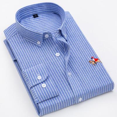 China Anti-pilling Latest Design Stripe Teen Shirt Casual Long Sleeve Oxford Striped Dress Men's Shirt for sale