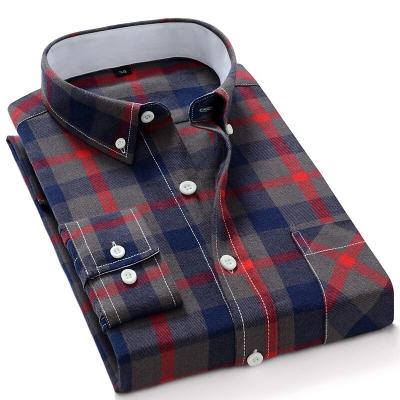 China Cotton Flannel Shirt Long Sleeve Skinny Anti-pilling Classic Plaid Shirt Men's Casual Warm 100% Woven Shirts for sale