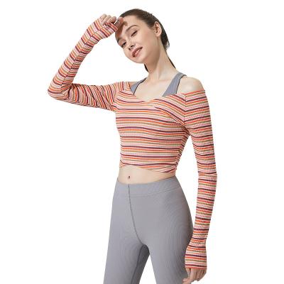 China 2022 QUICK DRY new fashion summer spring and long sleeve sports striped slim t shirts for women yoga for sale