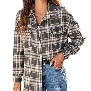 China 2022 New Design Breathable Oversized Long Sleeve Plaid Flannel Womens White Workout Shirt for sale