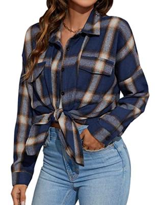 China Fashionable Breathable Super Soft Luxury Women's Long Sleeve Plaid Flannel Shirts For Women for sale