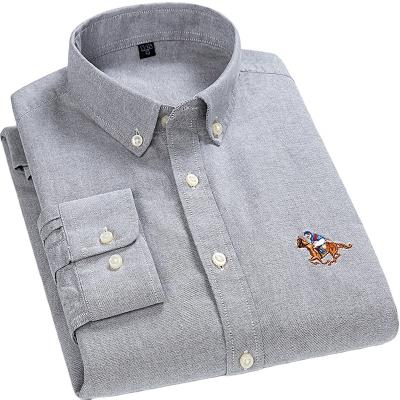 China Wholesale Anti-pilling OEM Fit Oxford Solid Color Custom Slim Men Shirt Turn Down Collar Long Sleeves Embroidery Shirt for sale