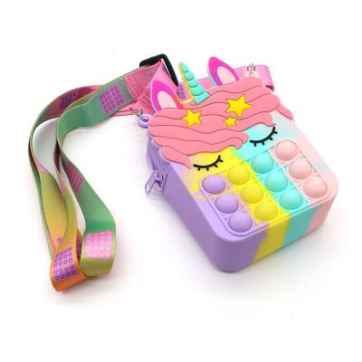 China 2021 new design silicone pink unicorn fingertip toy fashion girl restless handbag student popular backpack silicone for sale